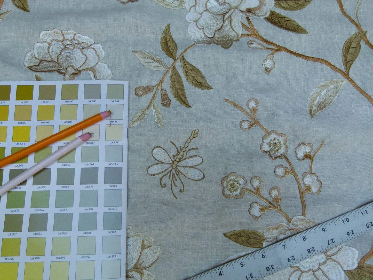 Bty Gp &amp; J Baker Peony &amp; Blossom Embroidery Linen Ivory Rp396y