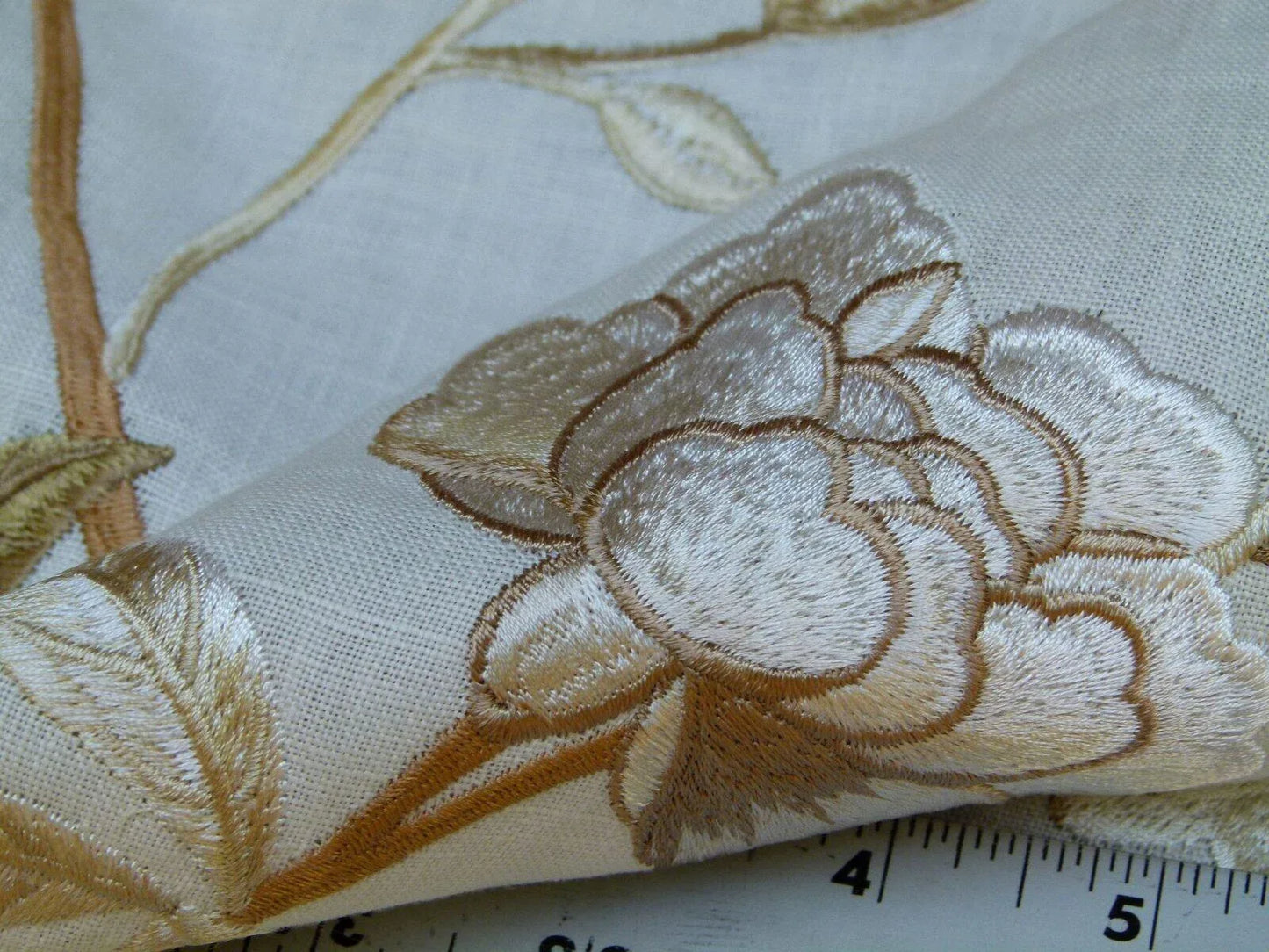 Bty Gp &amp; J Baker Peony &amp; Blossom Embroidery Linen Ivory Rp396y