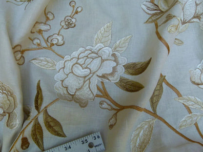Bty Gp &amp; J Baker Peony &amp; Blossom Embroidery Linen Ivory Rp396y