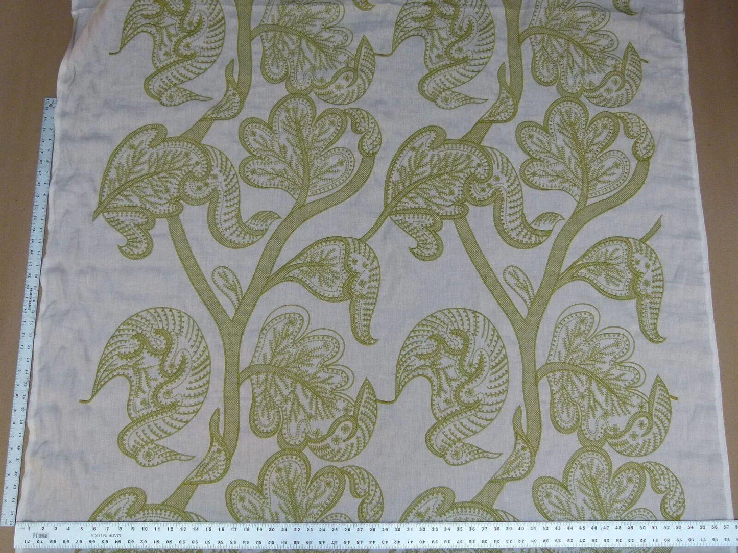 Lee Jofa Whitcomb Apple Green White Crewel Embroidery Linen Large Foliage MSRP USD 336Y