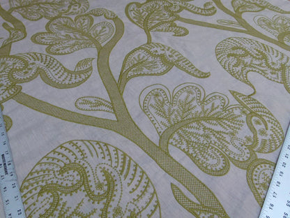 Lee Jofa Whitcomb Apple Green White Crewel Embroidery Linen Large Foliage MSRP USD 336Y