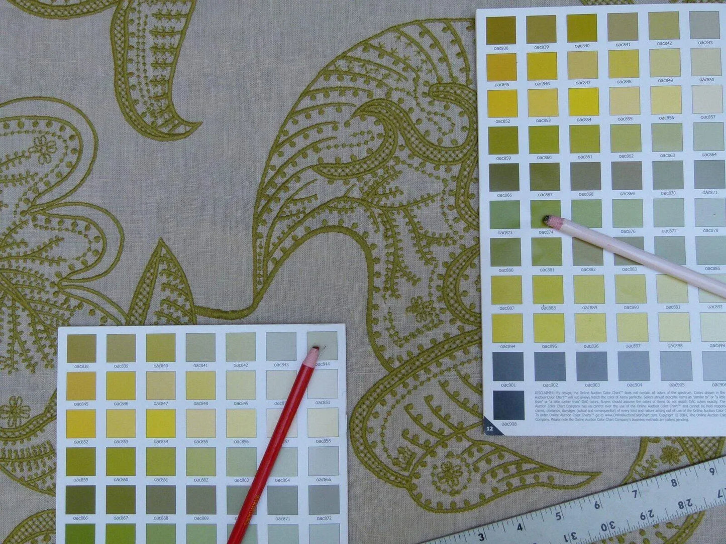 Lee Jofa Whitcomb Apple Green White Crewel Embroidery Linen Large Foliage MSRP USD 336Y