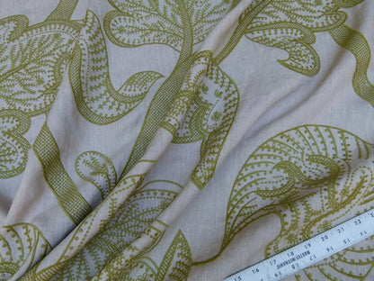 Lee Jofa Whitcomb Apple Green White Crewel Embroidery Linen Large Foliage MSRP USD 336Y