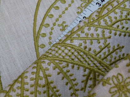 Lee Jofa Whitcomb Apple Green White Crewel Embroidery Linen Large Foliage MSRP USD 336Y