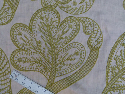 Lee Jofa Whitcomb Apple Green White Crewel Embroidery Linen Large Foliage MSRP USD 336Y