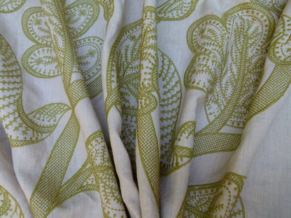 Lee Jofa Whitcomb Apple Green White Crewel Embroidery Linen Large Foliage MSRP USD 336Y