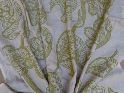 Lee Jofa Whitcomb Apple Green White Crewel Embroidery Linen Large Foliage MSRP USD 336Y