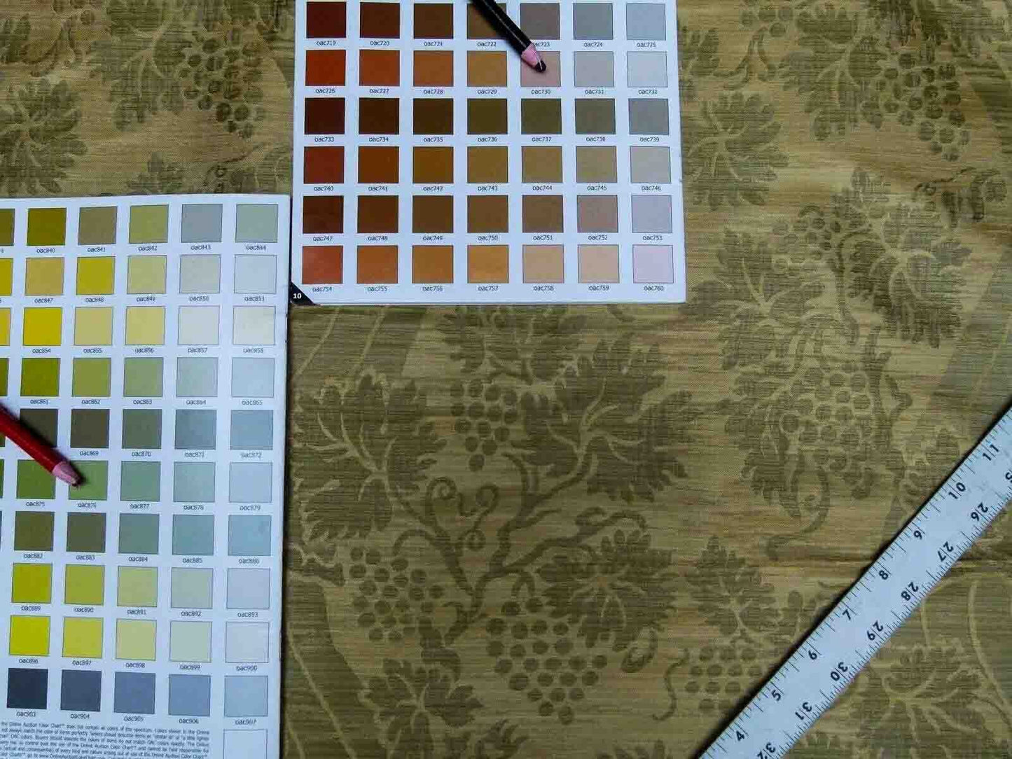 Lee Jofa Arden Silk Color 3 Willow Green Gold Grape Vine Damask Strie Silk Art Nouveau MSRP USD190/Y