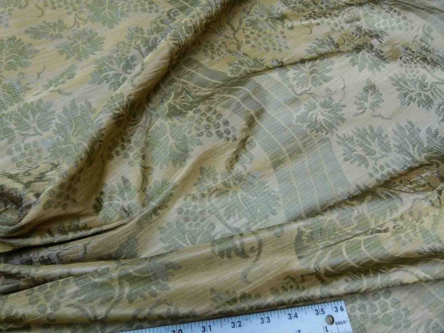 Lee Jofa Arden Silk Color 3 Willow Green Gold Grape Vine Damask Strie Silk Art Nouveau MSRP USD190/Y
