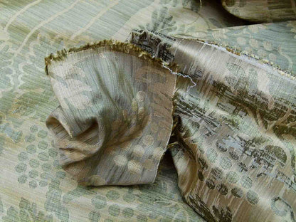 Lee Jofa Arden Silk Color 3 Willow Green Gold Grape Vine Damask Strie Silk Art Nouveau MSRP USD190/Y