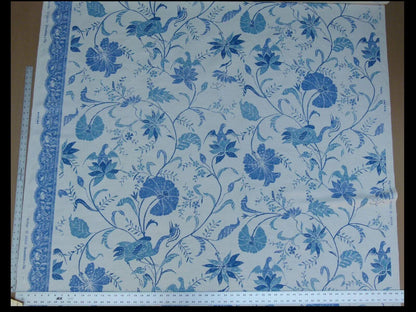 1.75yd Brunschwig &amp; Fils Batik Pacific Blue Bird Print Linen
