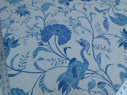 1.75yd Brunschwig &amp; Fils Batik Pacific Blue Bird Print Linen
