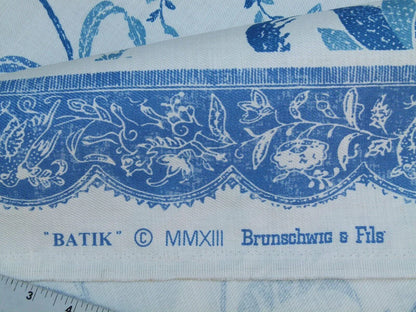 1.75yd Brunschwig &amp; Fils Batik Pacific Blue Bird Print Linen