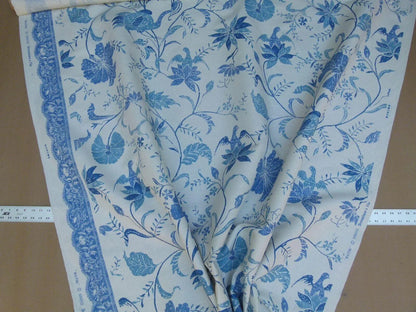 1.75yd Brunschwig &amp; Fils Batik Pacific Blue Bird Print Linen