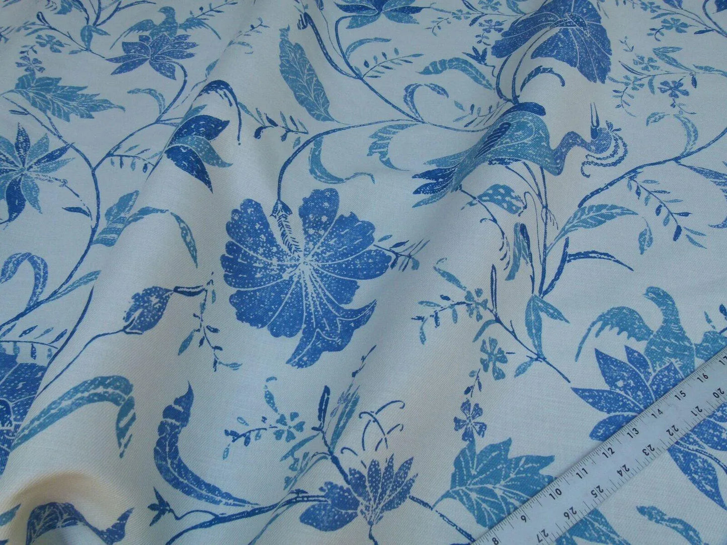 1.75yd Brunschwig &amp; Fils Batik Pacific Blue Bird Print Linen