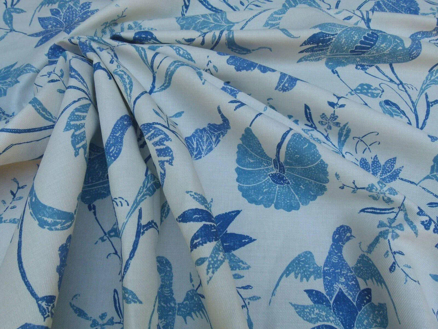 1.75yd Brunschwig &amp; Fils Batik Pacific Blue Bird Print Linen