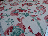 Lee Jofa Seven Oaks Coral Pink Jade Green Linen Print Jacobean