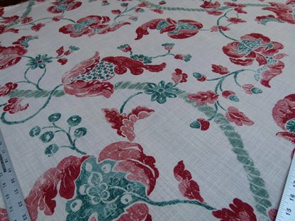 Lee Jofa Seven Oaks Coral Pink Jade Green Linen Print Jacobean MSRP USD 196/Y