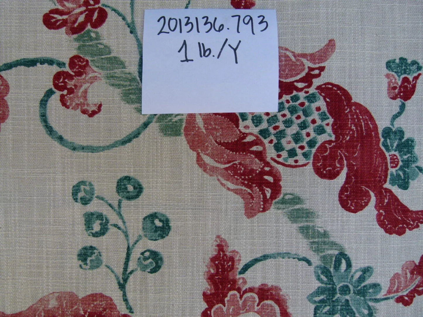Lee Jofa Seven Oaks Coral Pink Jade Green Linen Print Jacobean MSRP USD 196/Y