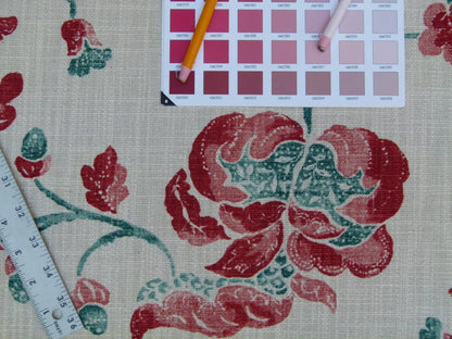 Lee Jofa Seven Oaks Coral Pink Jade Green Linen Print Jacobean MSRP USD 196/Y