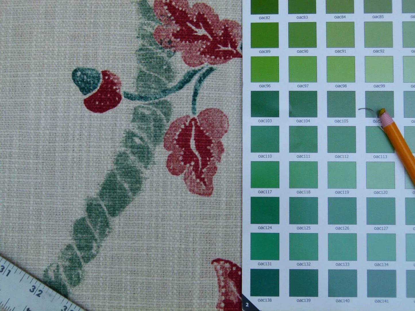 Lee Jofa Seven Oaks Coral Pink Jade Green Linen Print Jacobean MSRP USD 196/Y