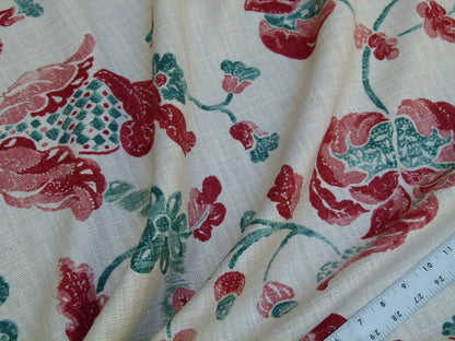 Lee Jofa Seven Oaks Coral Pink Jade Green Linen Print Jacobean MSRP USD 196/Y