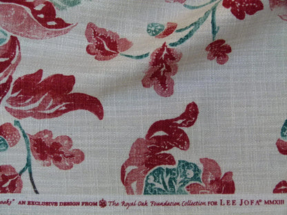 Lee Jofa Seven Oaks Coral Pink Jade Green Linen Print Jacobean MSRP USD 196/Y