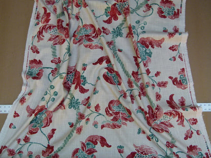 Lee Jofa Seven Oaks Coral Pink Jade Green Linen Print Jacobean MSRP USD 196/Y