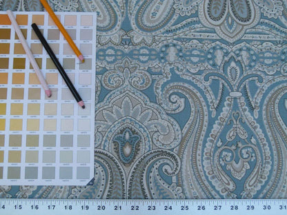 By Yd Lee Jofa Alsace Paisley Blue/sage/bark Linen Cotton MSRP USD 196/y