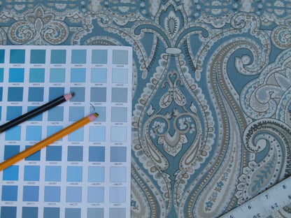 By Yd Lee Jofa Alsace Paisley Blue/sage/bark Linen Cotton MSRP USD 196/y