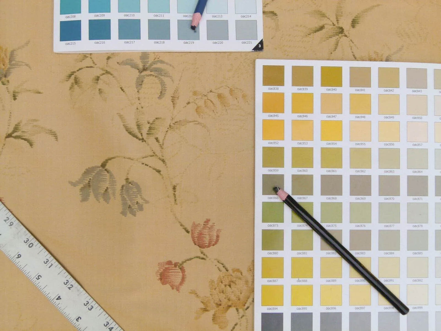 By Yard Kravet Elissa Silk Shimmer Impressionist Garden Golden Glimmer English Garden Rose Bell Flower Lily of Valley Pink Blue Print on Silk MSRP USD 149/Y