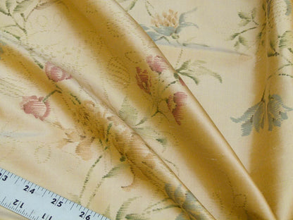 By Yard Kravet Elissa Silk Shimmer Impressionist Garden Golden Glimmer English Garden Rose Bell Flower Lily of Valley Pink Blue Print on Silk MSRP USD 149/Y