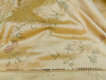By Yard Kravet Elissa Silk Shimmer Impressionist Garden Golden Glimmer English Garden Rose Bell Flower Lily of Valley Pink Blue Print on Silk MSRP USD 149/Y