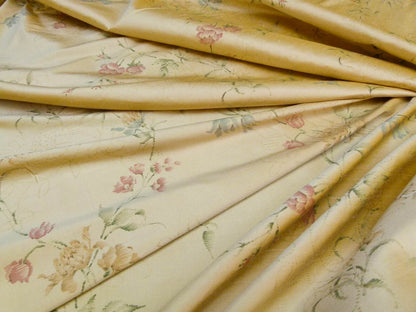By Yard Kravet Elissa Silk Shimmer Impressionist Garden Golden Glimmer English Garden Rose Bell Flower Lily of Valley Pink Blue Print on Silk MSRP USD 149/Y