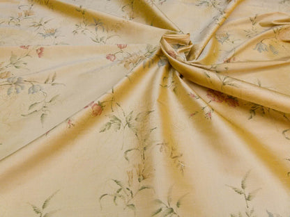 By Yard Kravet Elissa Silk Shimmer Impressionist Garden Golden Glimmer English Garden Rose Bell Flower Lily of Valley Pink Blue Print on Silk MSRP USD 149/Y