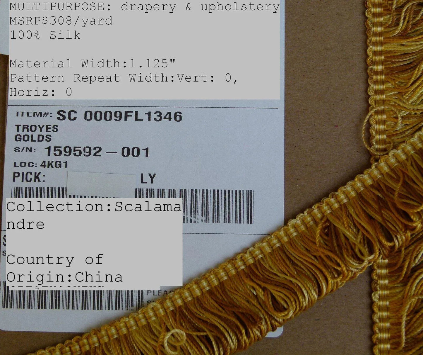 Scalamandre Old World Weavers Troyes Gold Silk Loop Trim