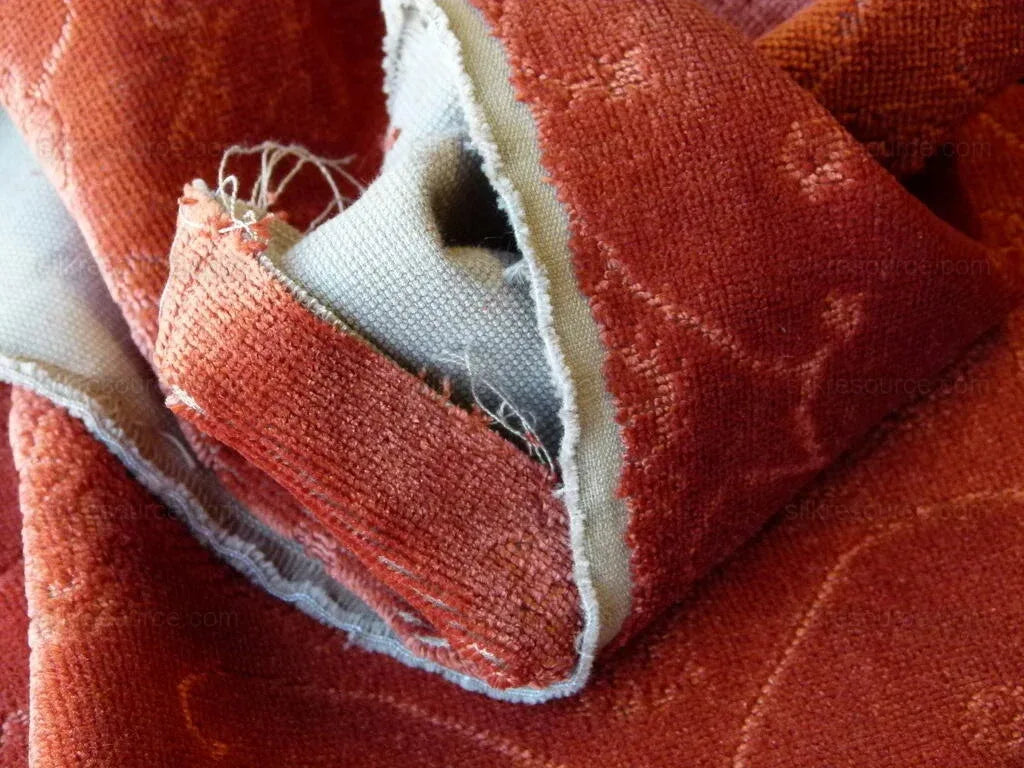 Scalamandre Pennsbury Cut Linen Velvet Renaissance Coral Red Deep Pink Beige MSRP USD 504/Y