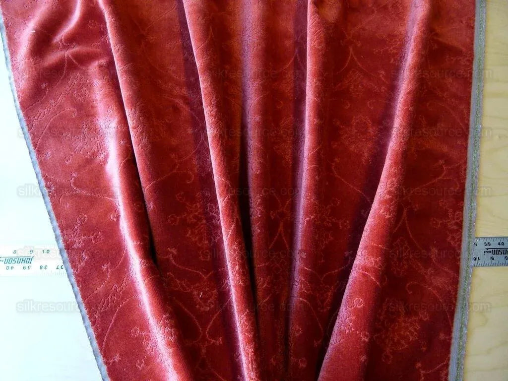 Scalamandre Pennsbury Cut Linen Velvet Renaissance Coral Red Deep Pink Beige MSRP USD 504/Y