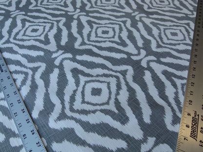 Scalamandre Zanzibar Ikat Smoke Grey White Cotton Print Mid-Century MSRP USD 254.80/Y