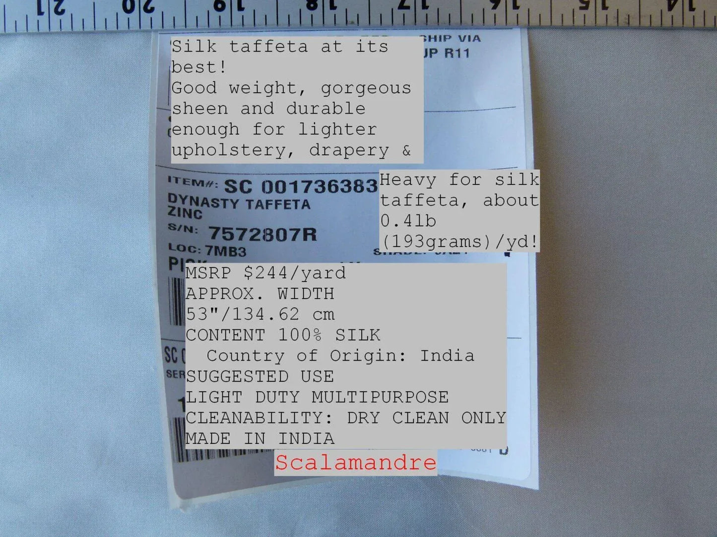 Scalamandre Dynasty Taffeta Zinc 100% Silk Heavy MSRP USD 322/y