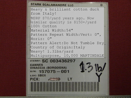 Scalamandre Cannes Vinaccia - Borgogna Marc Red Cotton Italy MSRP USD 120/Y