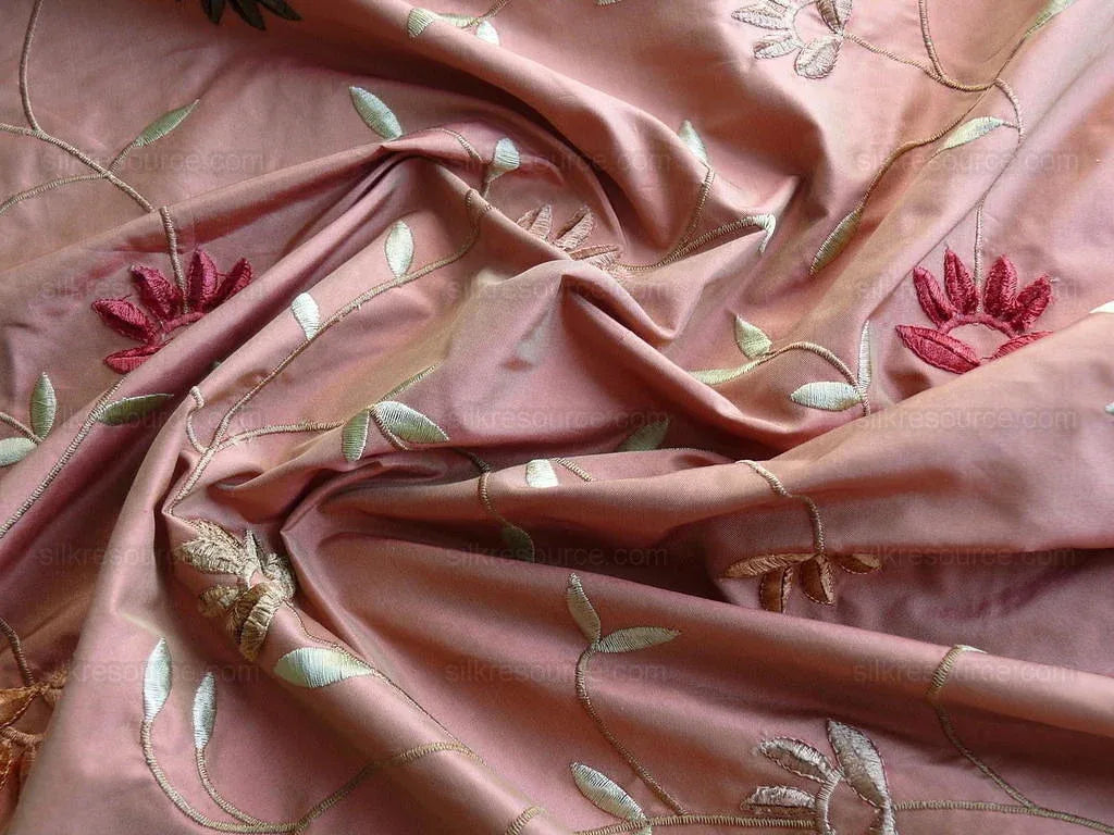 Kravet Silk Taffeta Chenille Flower Copper Red 7.5y
