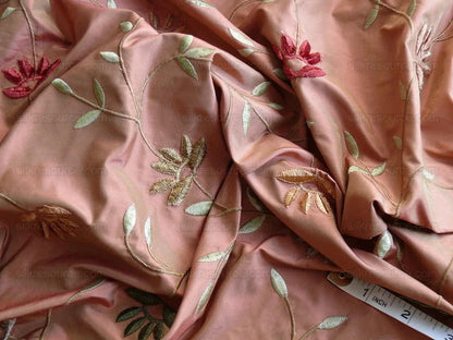 Kravet Silk Taffeta Chenille Flower Copper Red 7.5y
