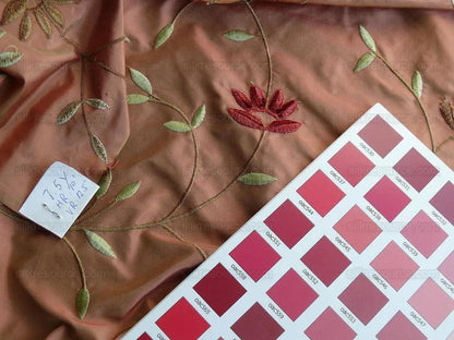 Kravet Silk Taffeta Chenille Flower Copper Red 7.5y