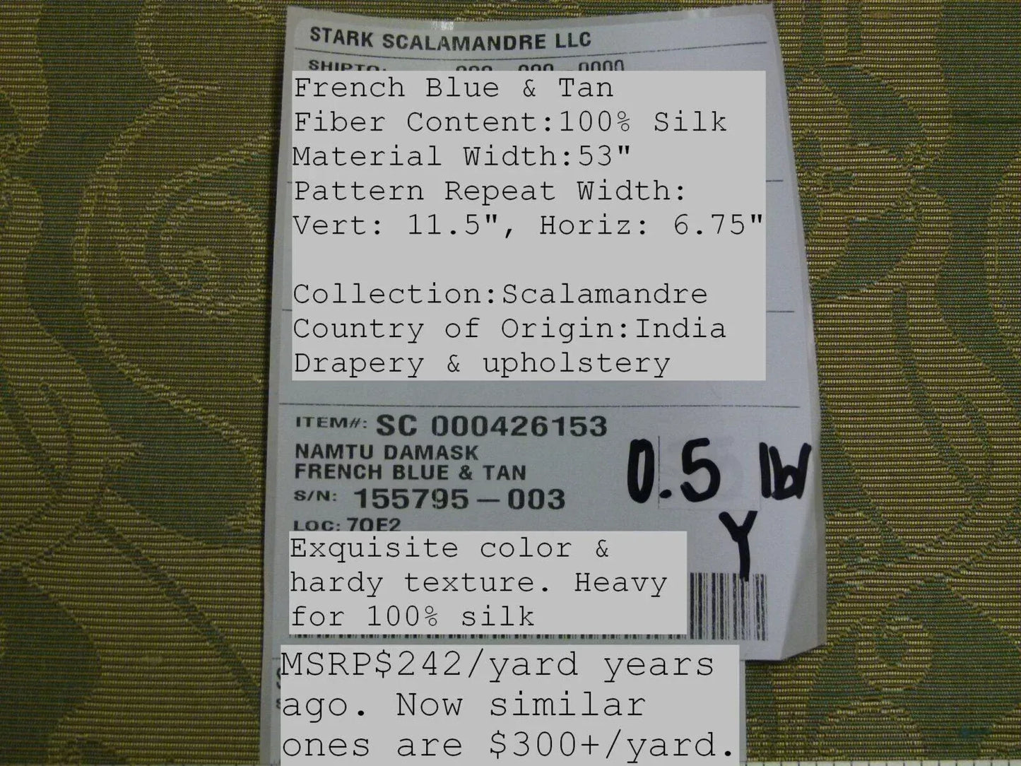 Scalamandre Namtu Silk Damask French Blue &amp; Tan Faille Medallion MSRP USD 300/Y