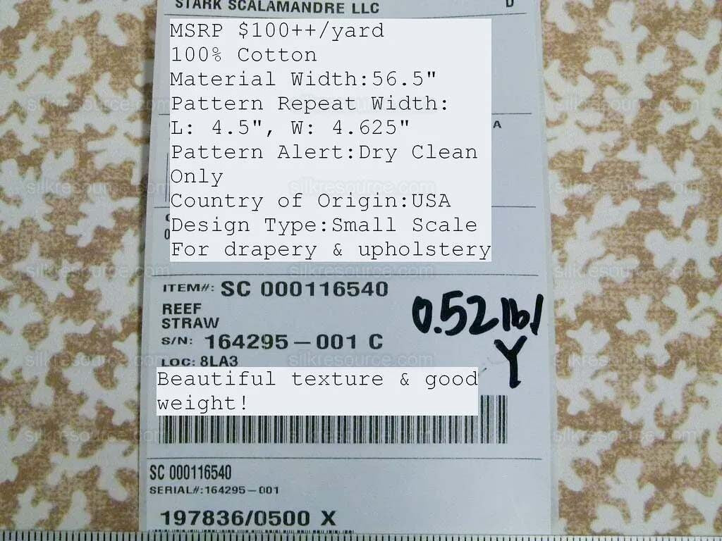 Scalamandre Reef Straw Tan 100% Cotton Print MSRP USD 100+/Y