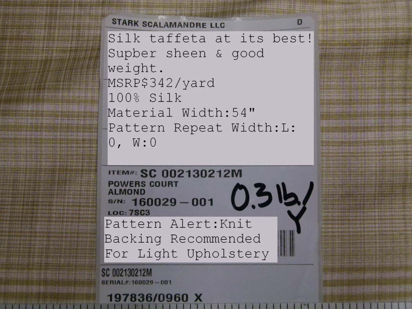 by yard Scalamandre Powers Court Almond Tan Silk Taffeta Strie MSRP USD 342/y