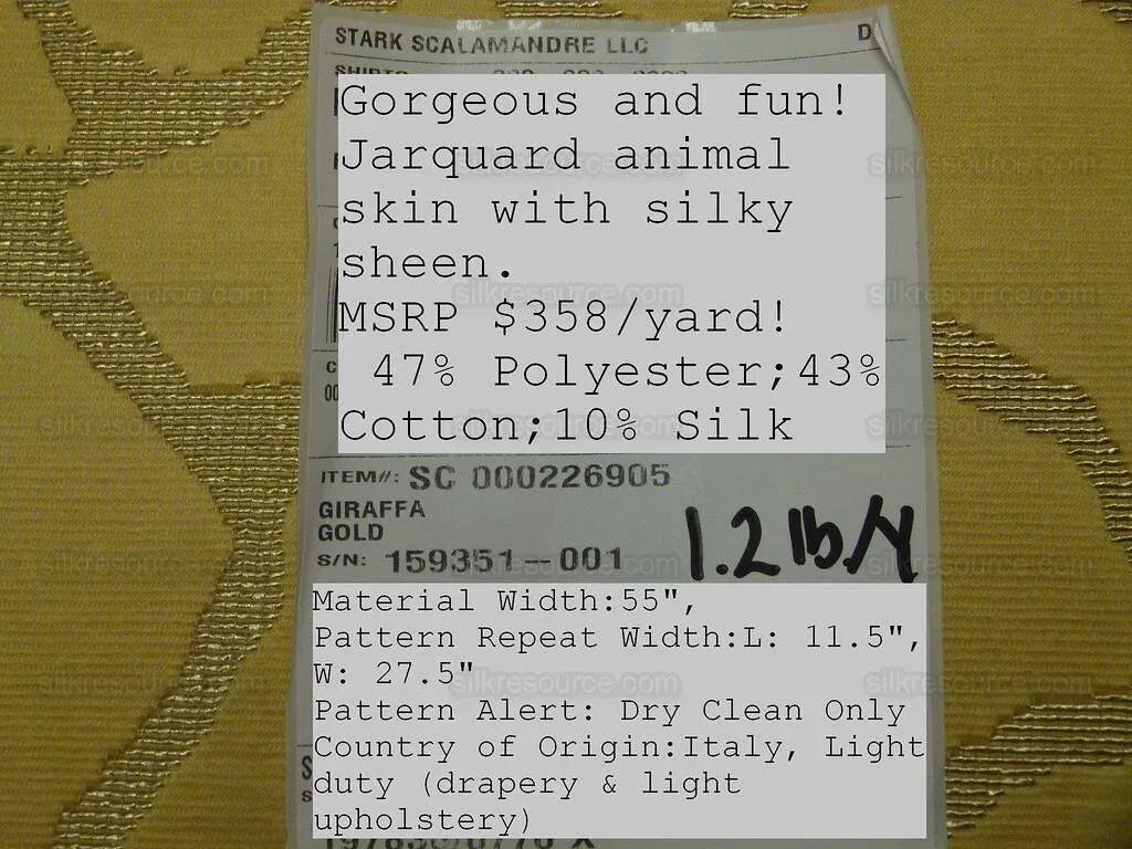 Scalamandre  Giraffa Gold Giraffe Animal Heavy Jacquard MSRP USD358/y by yard