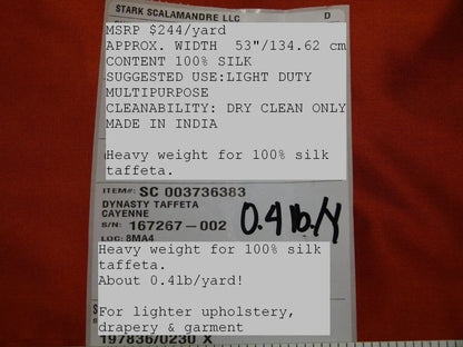 Scalamandre Dynasty Taffeta Cayenne 100% Silk Heavy MSRP USD 322/y