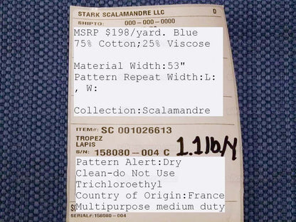 by yard Scalamandre Tropez Lapis Deep Blue Solid Texture Heavy MSRP USD 198/y